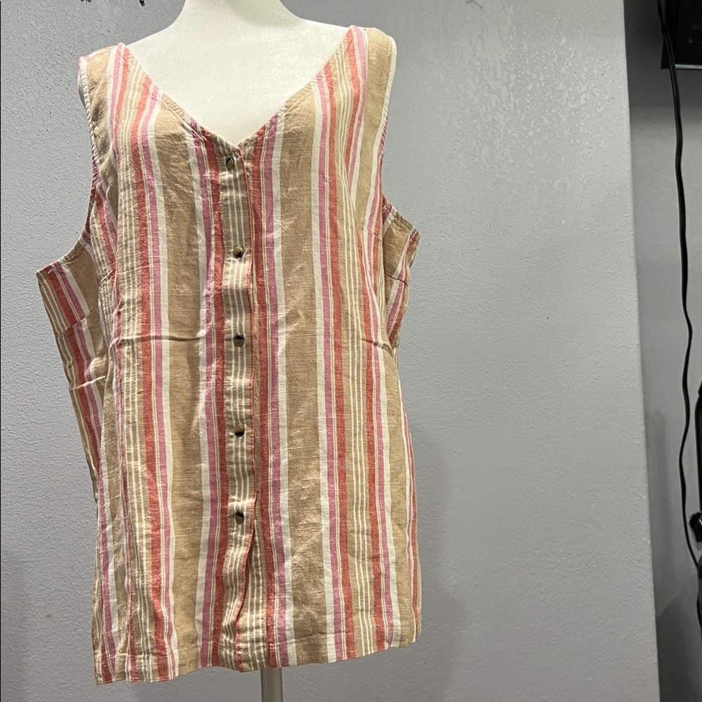 Tribal Jean Flowy Button Down Lollipop Cami, Size XXL, Beige,Pink,Red,White